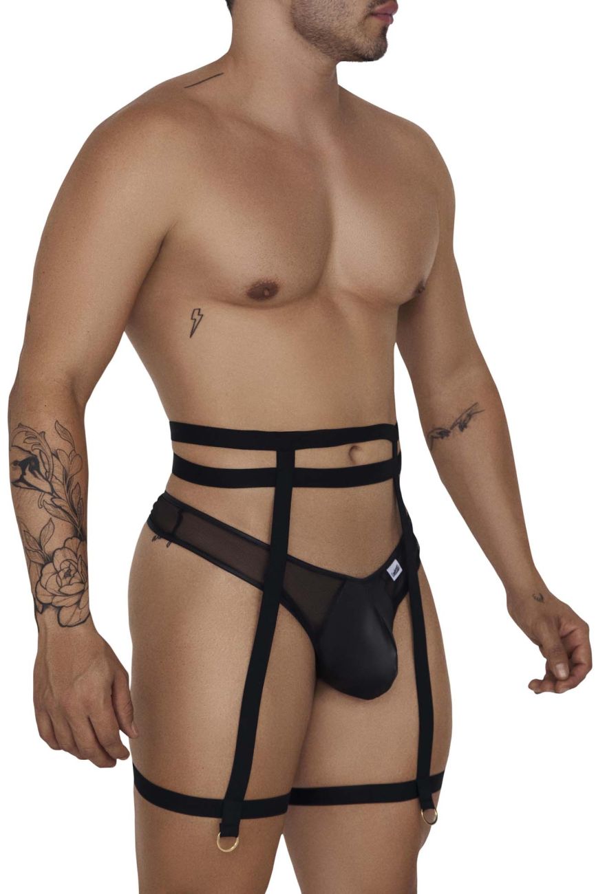 CandyMan 99677 Garter Thongs Two Piece Set Black