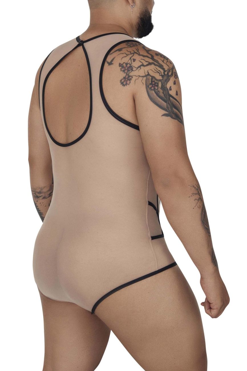 CandyMan 99683X Tulle Bodysuit Beige Plus Sizes