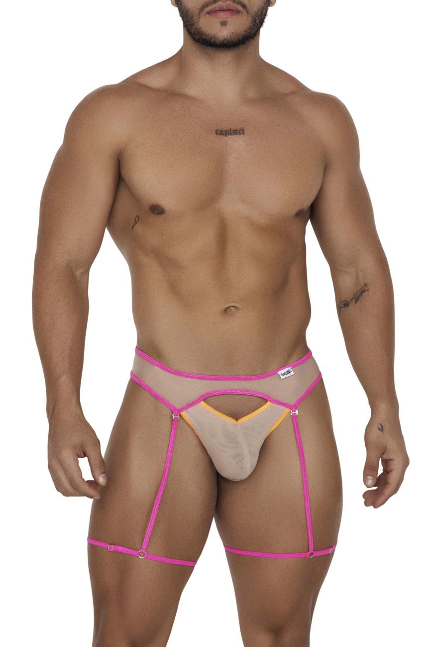 CandyMan 99687 Garter Jock Two Piece Set Beige-Neon