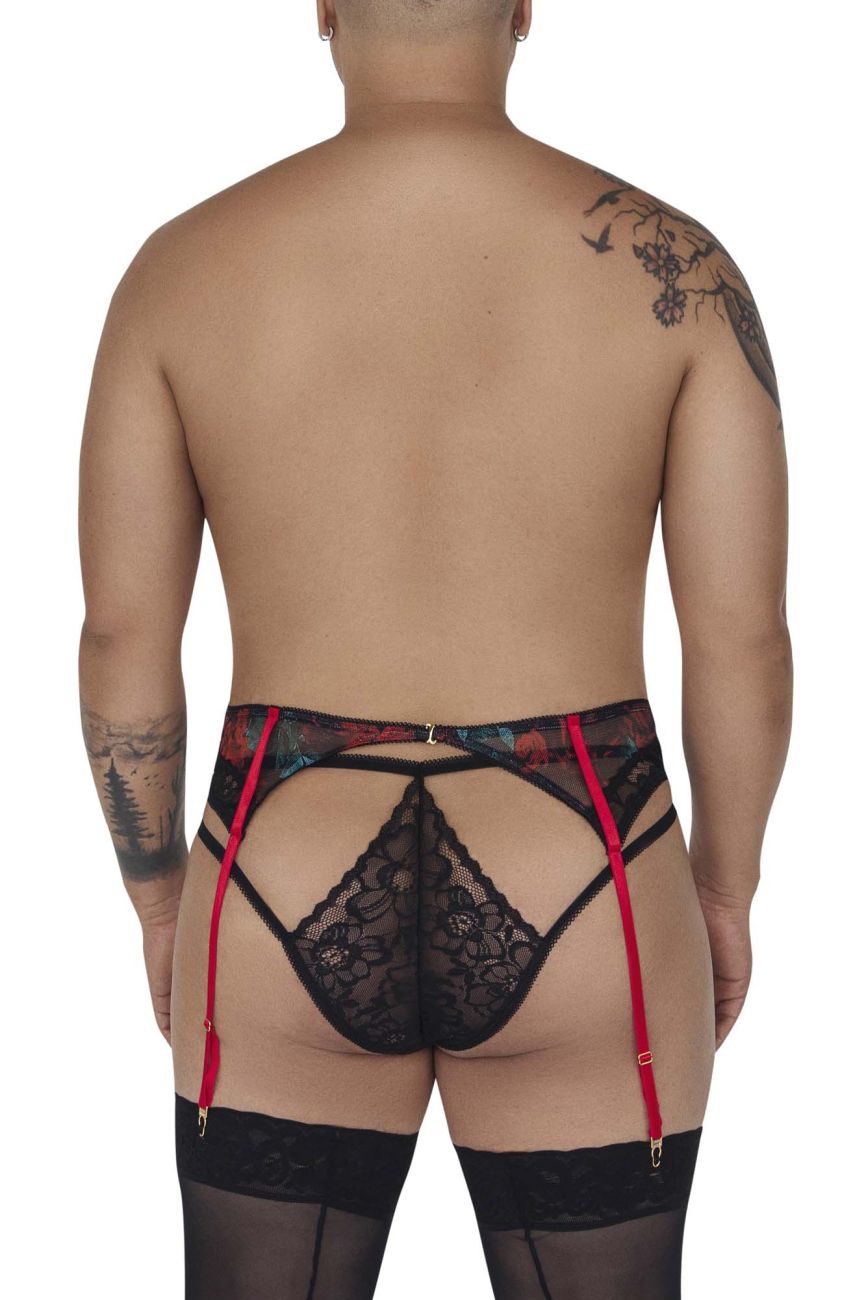 CandyMan 99688X Garter Thongs Two Piece Set Black Plus Sizes