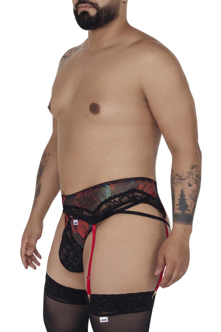 CandyMan 99688X Garter Thongs Two Piece Set Black Plus Sizes