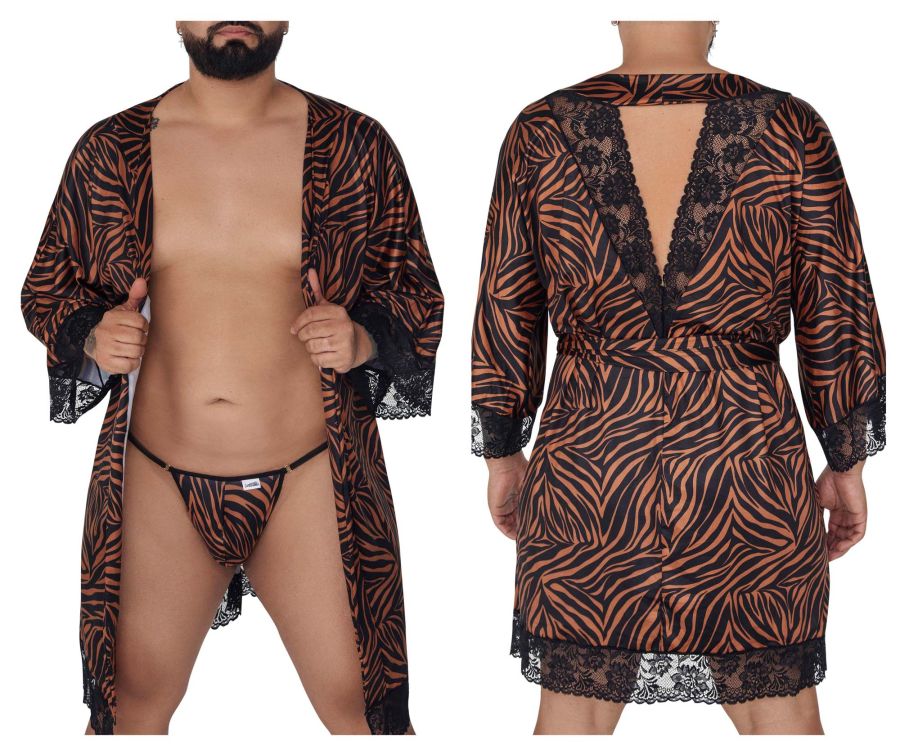 CandyMan 99700X Robe Thong Two Piece Set Animal Print Plus Sizes