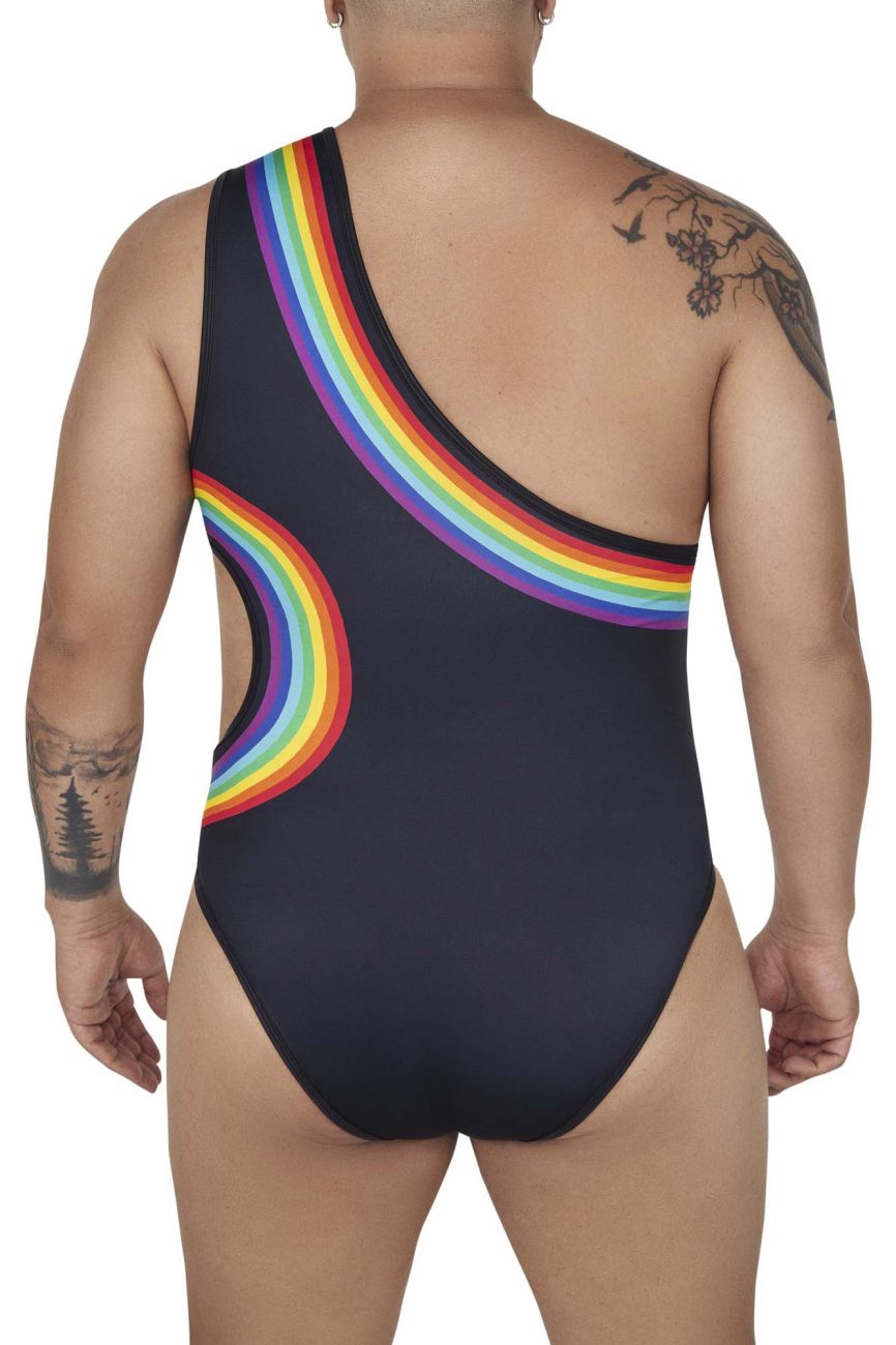 CandyMan 99702X Rainbow Bodysuit Black Plus Sizes
