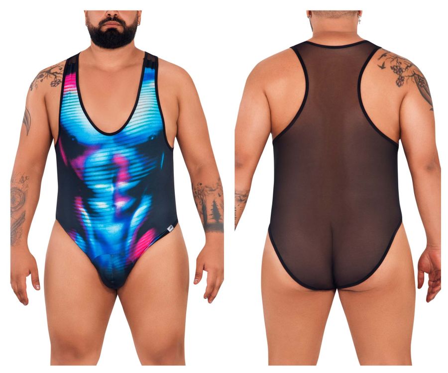 CandyMan 99725X Work-N-Out Bodysuit Moonlight Blue Plus Sizes