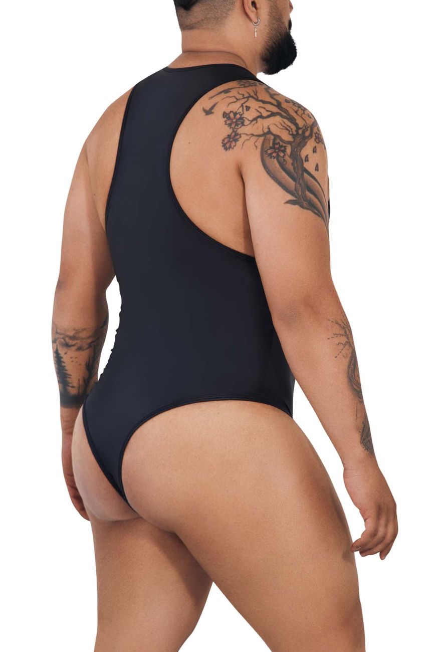 CandyMan 99728X Work-N-Out Bodysuit Black Plus Sizes