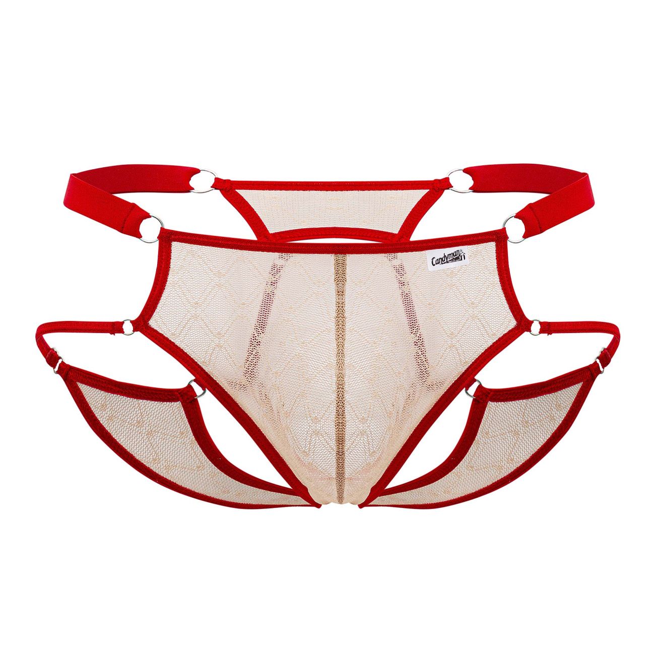 CandyMan 99730 Lace Jockstrap Beige-Red