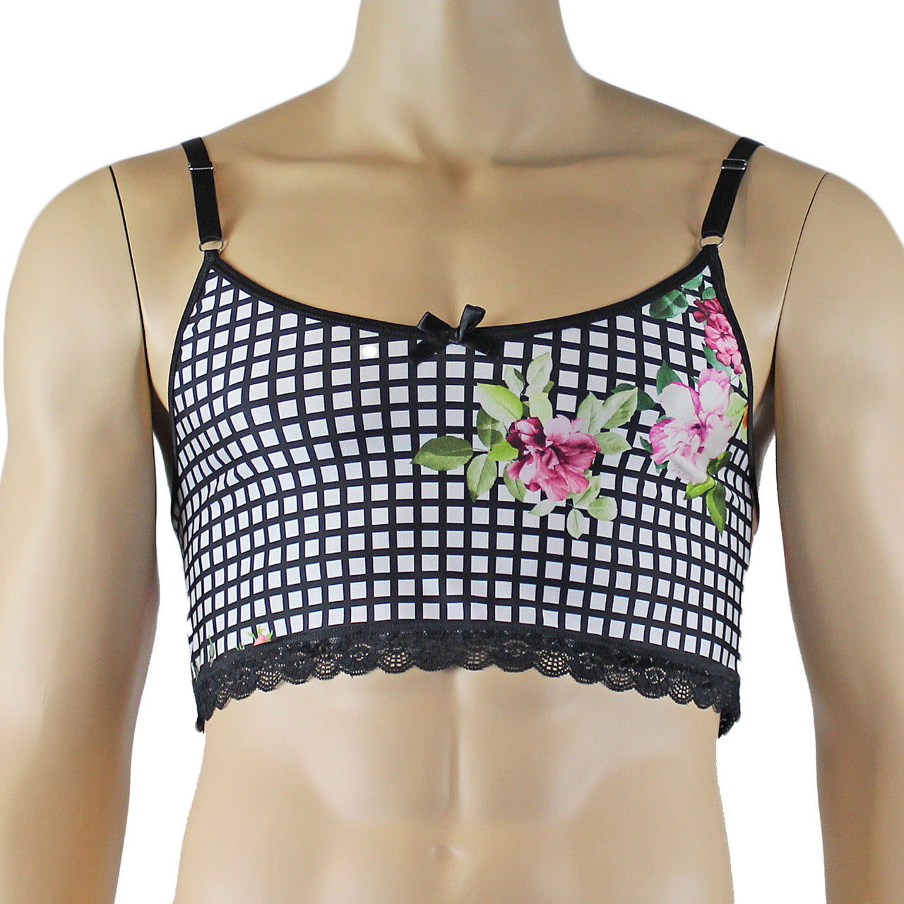 Mens Diana Camisole Top in a Pretty Flower Checkered Print Spandex