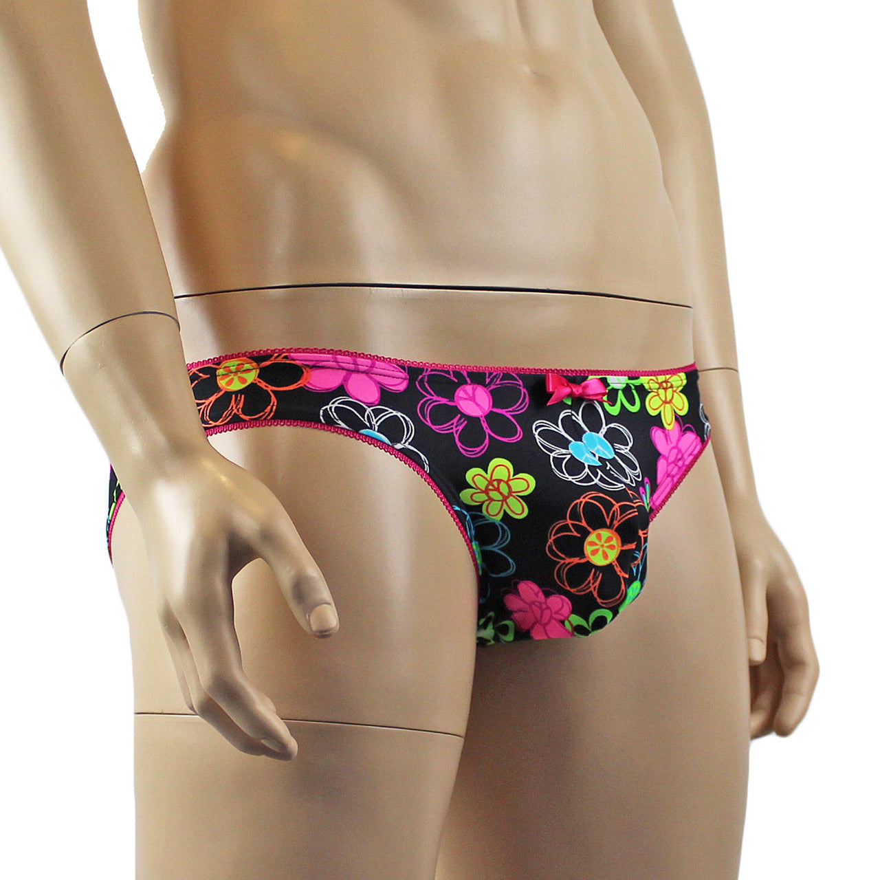 Mens Floral Stretch Spandex Panty Brief with Decorative Pico Elastic