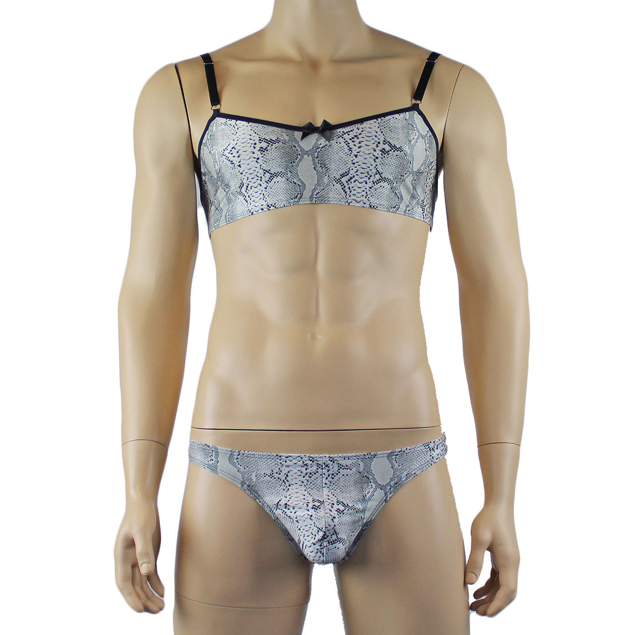 Mens Bra Grey Snake Print Bra Top for Males & Thong