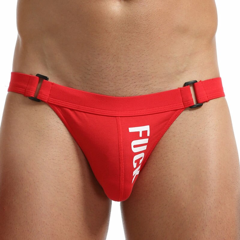 SALE - Mens Stretch Cotton Spandex Thong with Printed Detail Red