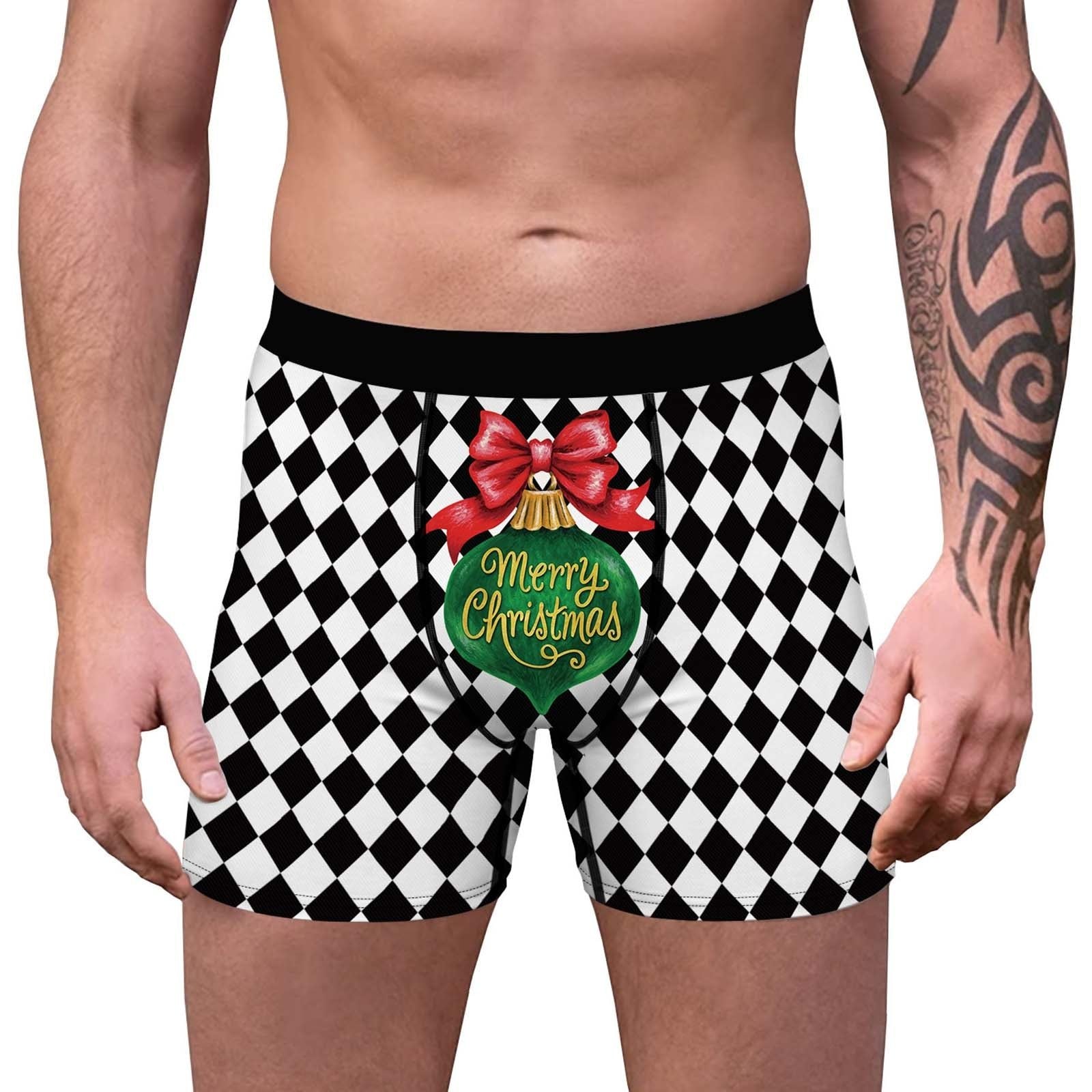 SALE - XMAS GIFT - Mens Christmas Diamond Printed Boxer Shorts with Decorated Pouch Front Black and White