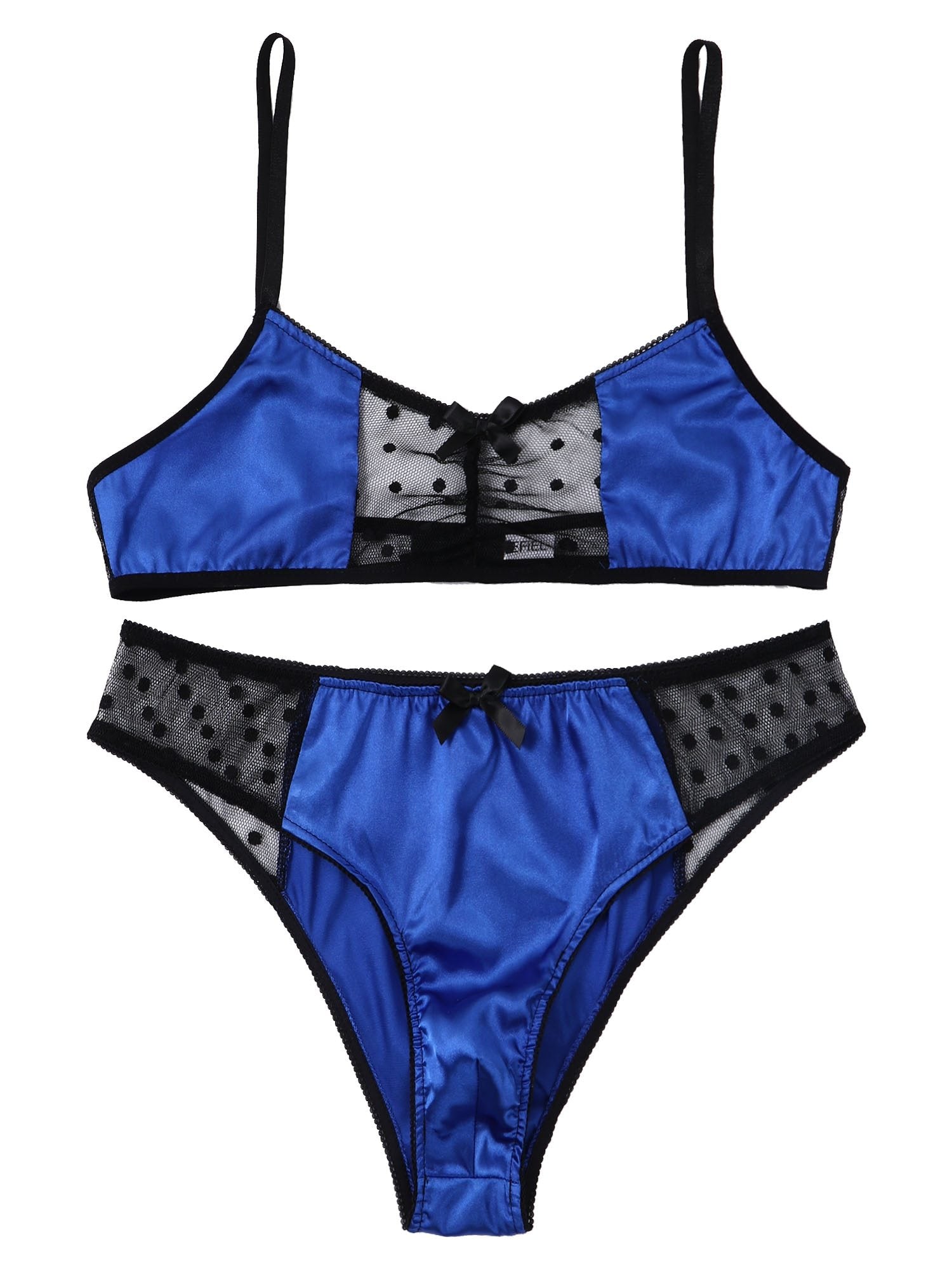 Mens Sissy Satin and Lace Bra & Panty Set Blue & Black