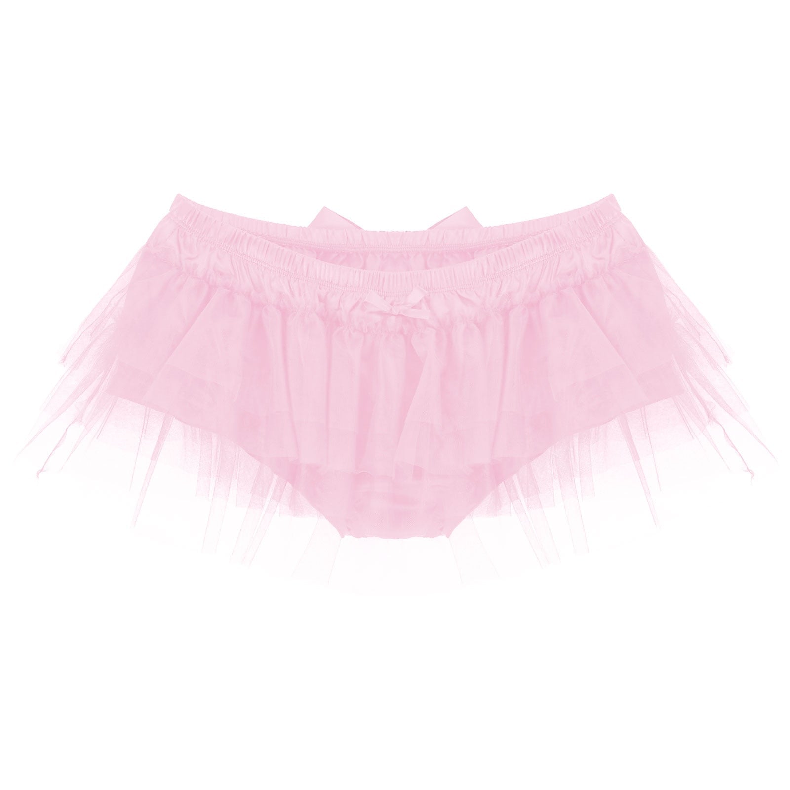 Mens Sissy Lingerie Exotic Panties Satin Frilly Layered Ruffle Tulle Mini Skirt Pink