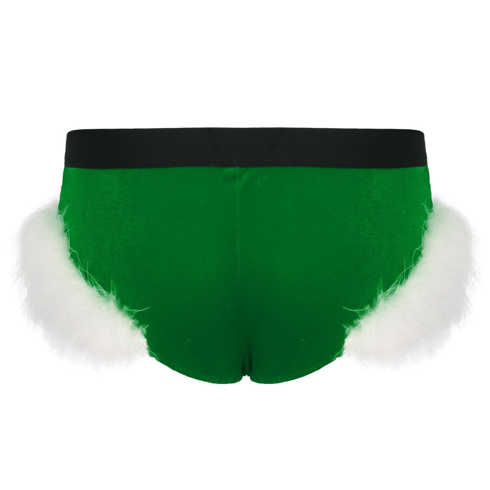 SALE - XMAS GIFT - Mens Sissy Christmas Velvet Santa Briefs with Feather Trim Green & White