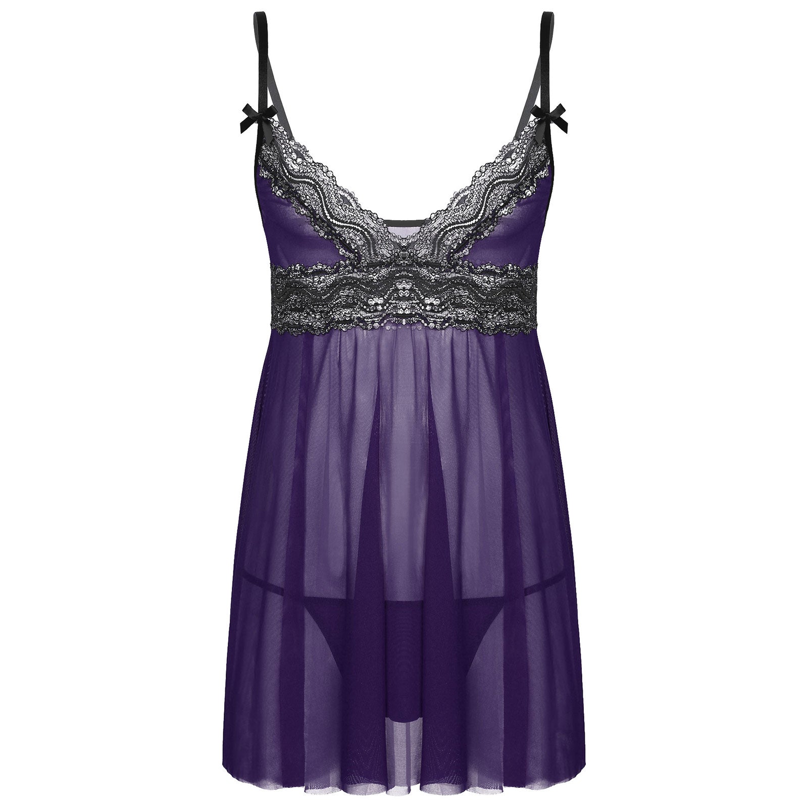 JCSTK - Mens Sexy Femme Babydoll Nightwear with Pouch G string Purple