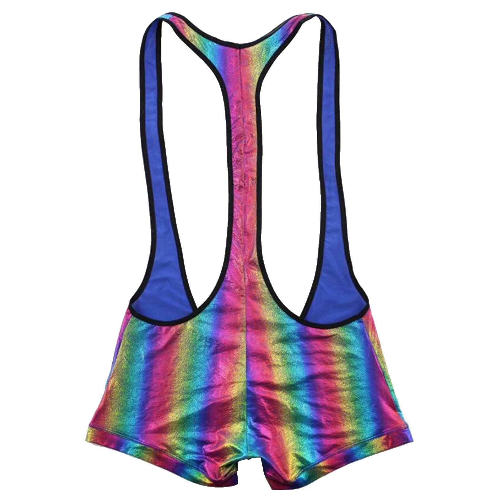 Mens Rainbow Shiny Wetlook Singlet Bodysuit