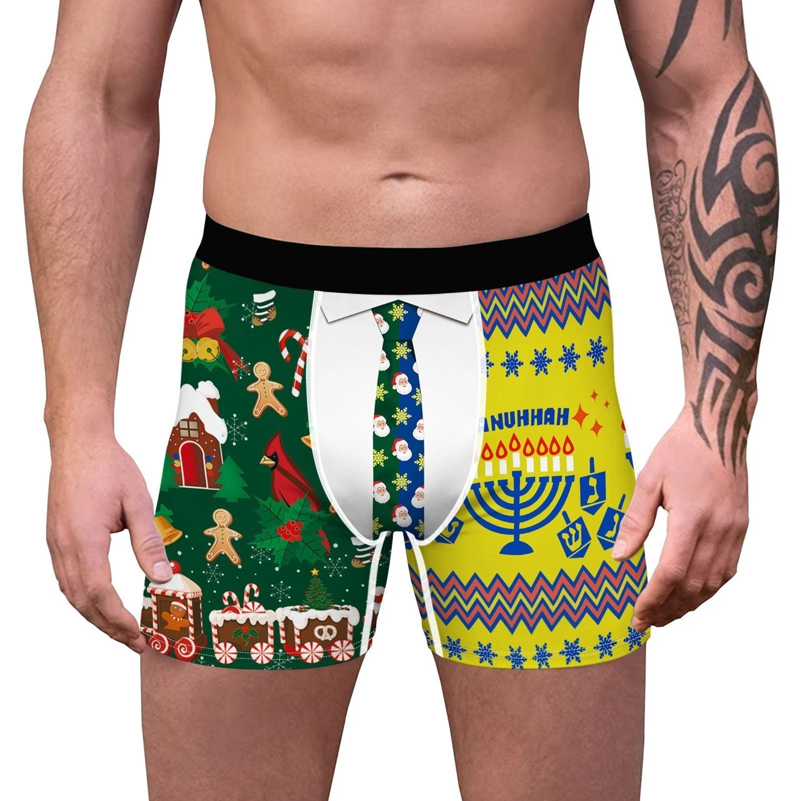 SALE - XMAS GIFT - Mens Christmas Boxer Shorts Printed Holiday Season with Tie Pouch Front