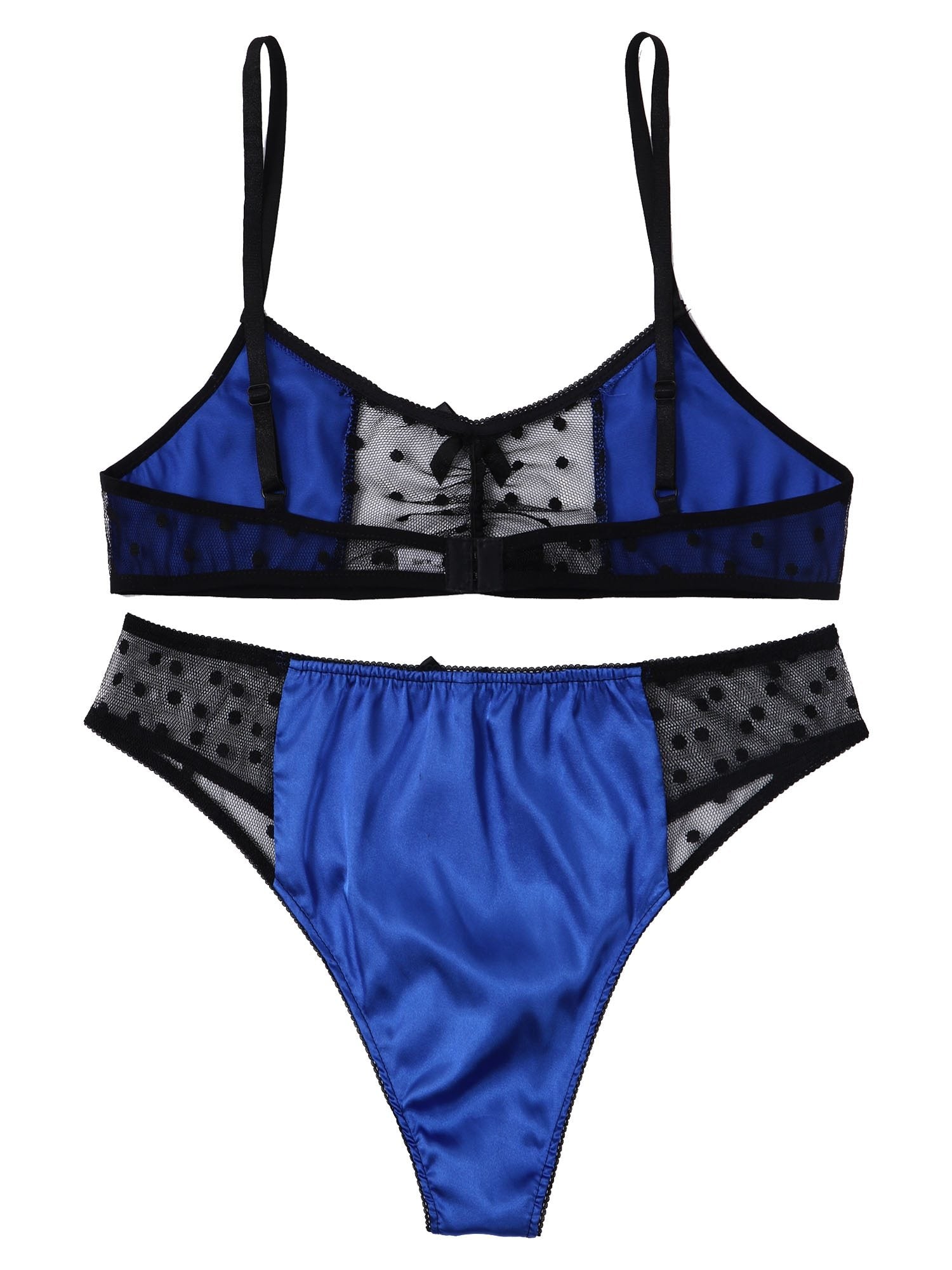 Mens Sissy Satin and Lace Bra & Panty Set Blue & Black