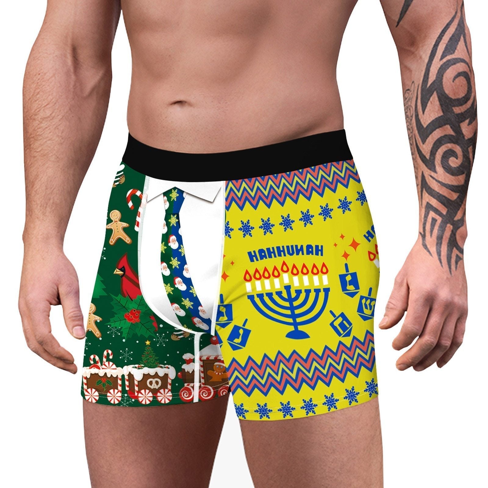 SALE - XMAS GIFT - Mens Christmas Boxer Shorts Printed Holiday Season with Tie Pouch Front