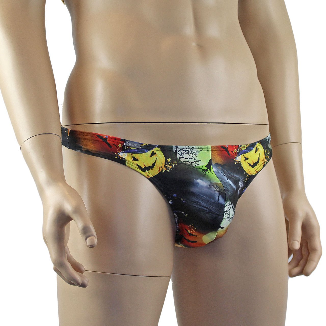 Halloween Mens Witches Pumpkins and Bats Full Front G string Thong