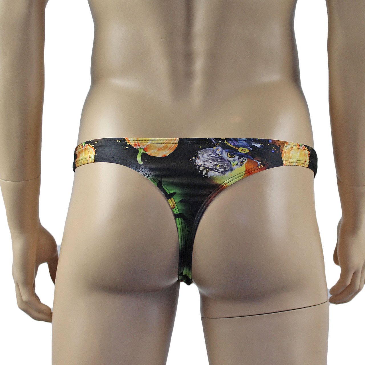 Halloween Mens Witches Pumpkins and Bats Full Front G string Thong