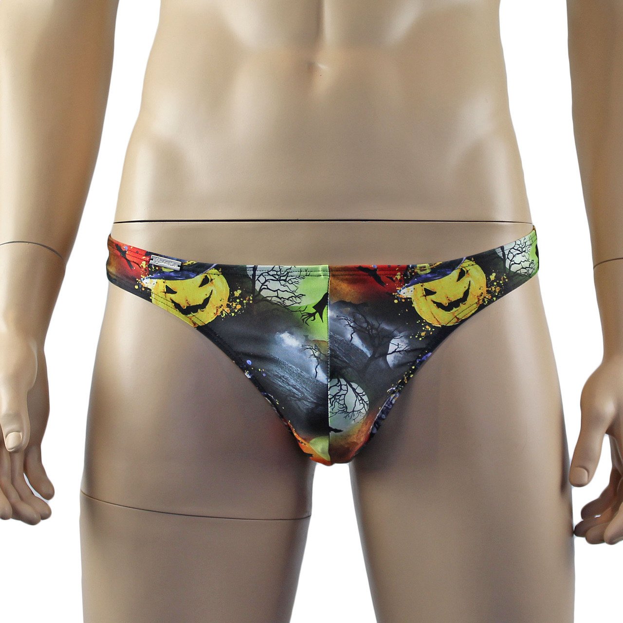 Halloween Mens Witches Pumpkins and Bats Full Front G string Thong