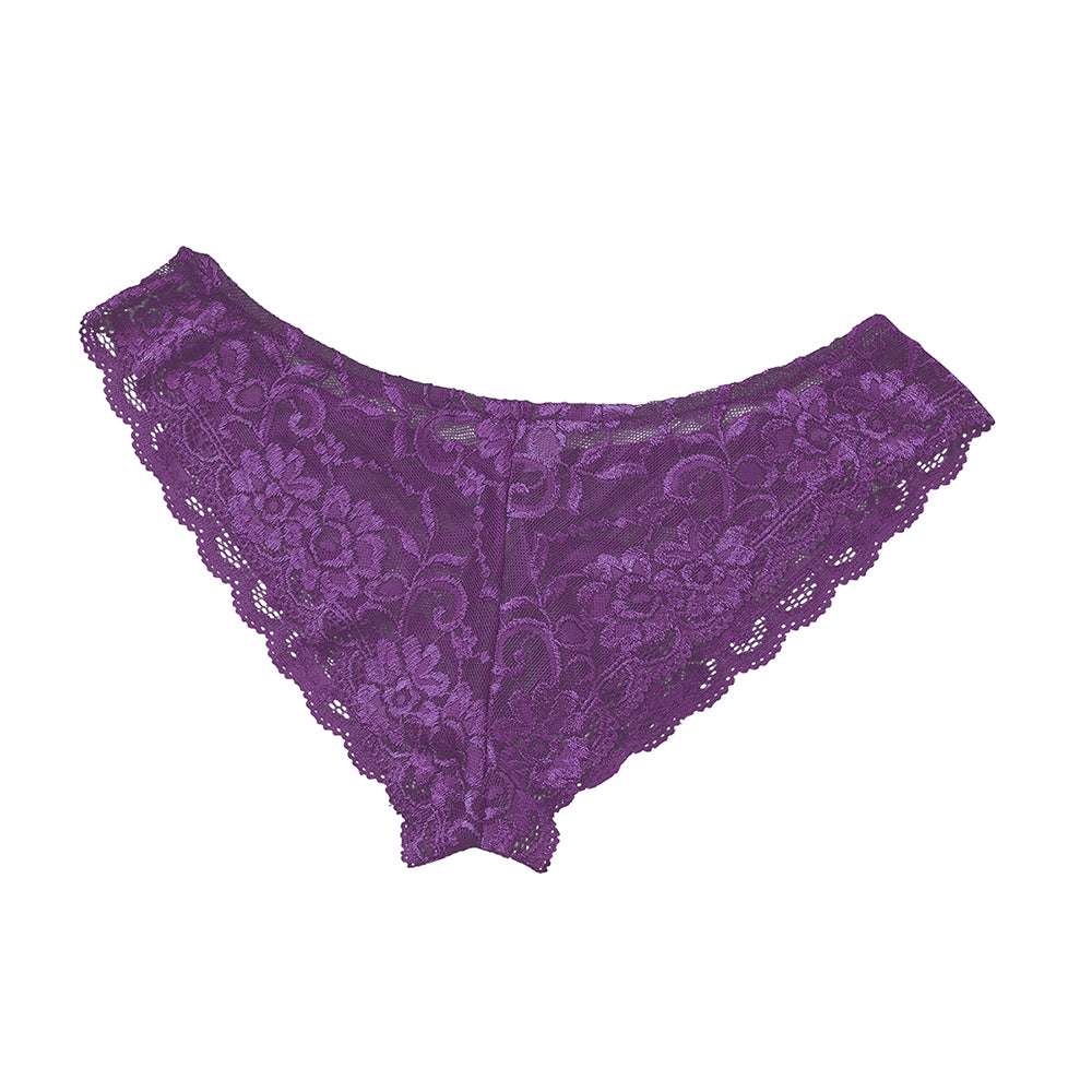 Mens Sissy Stretch Lace Briefs with Pouch Front Purple
