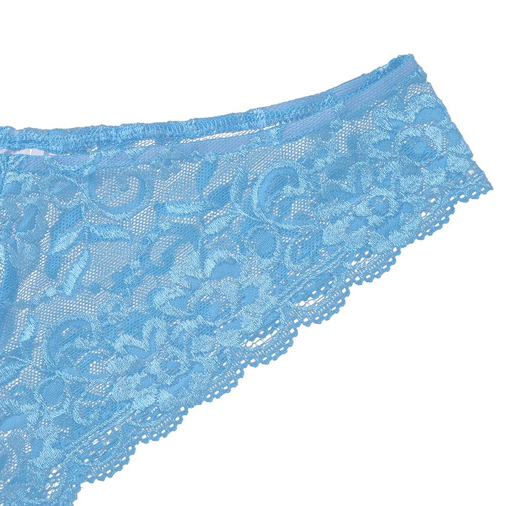 Mens Sissy Stretch Lace Briefs with Pouch Front Sky Blue