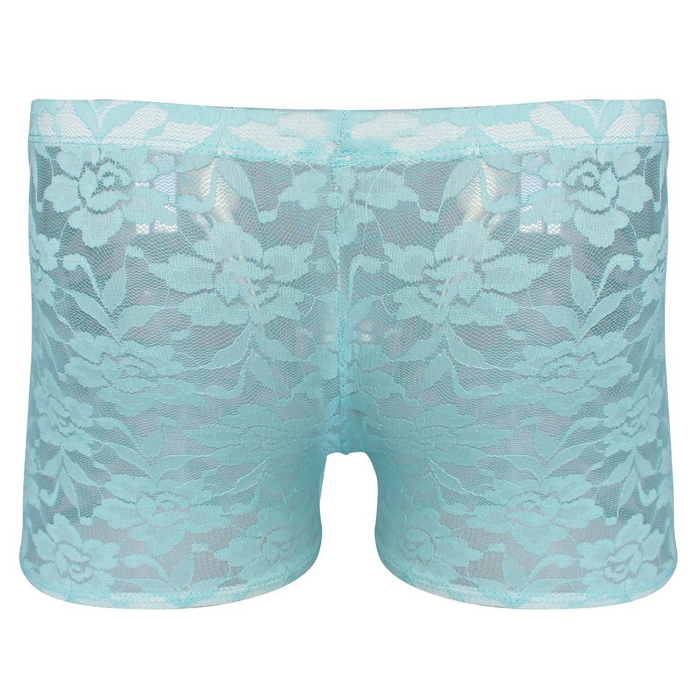 Mens Sissy Floral Rose Lace Boxer Brief Blue