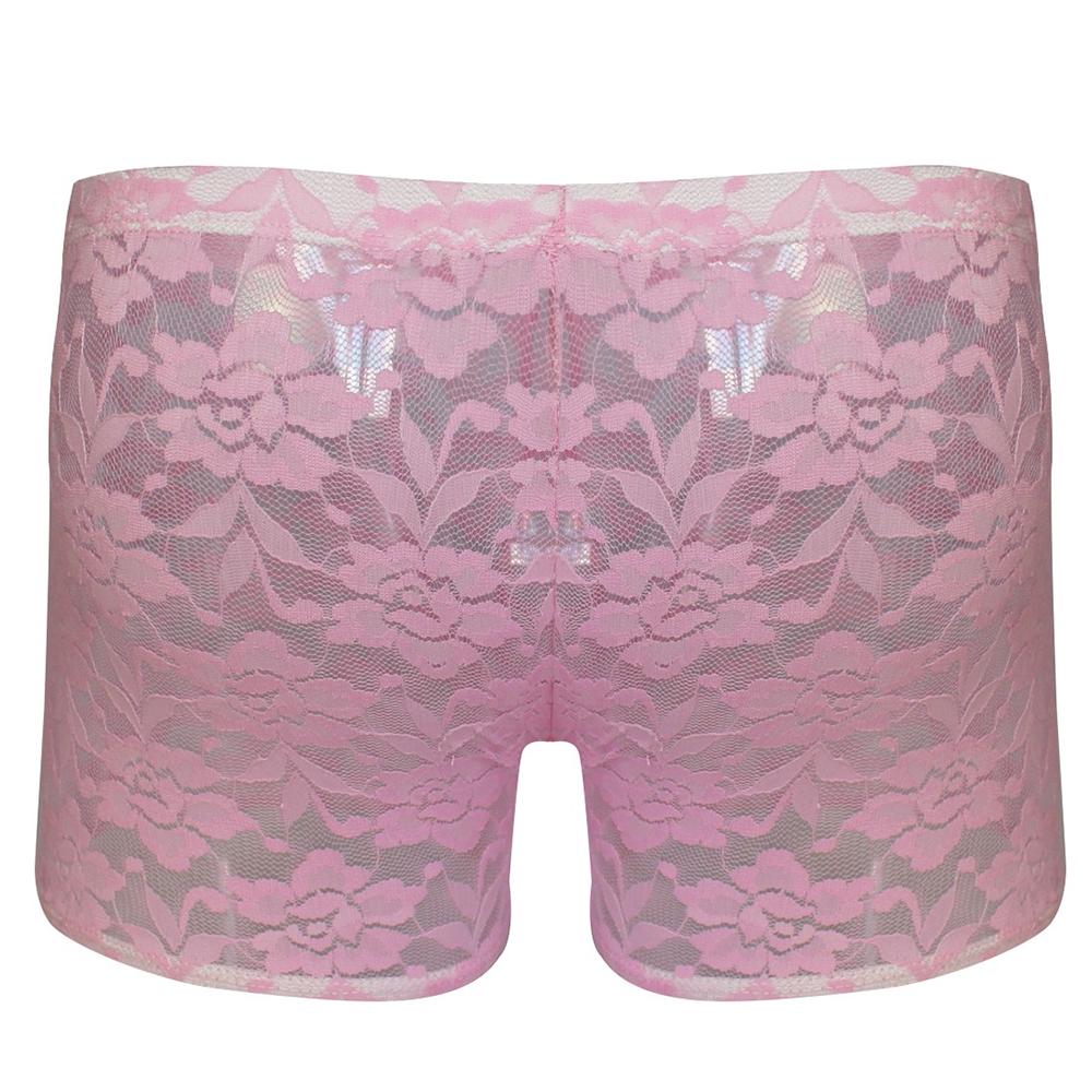 Mens Sissy Floral Rose Lace Boxer Brief Pink