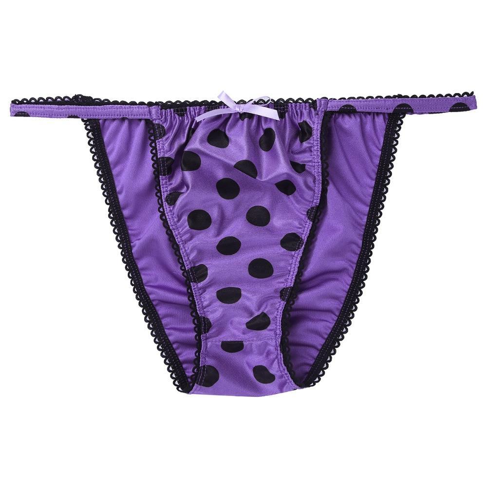 Mens Lingerie Polka Dot Satin Bikini Briefs Purple
