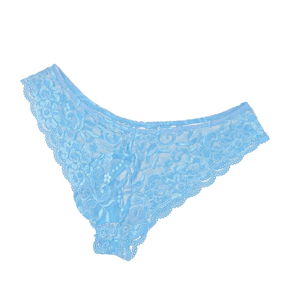 Mens Sissy Stretch Lace Briefs with Pouch Front Sky Blue