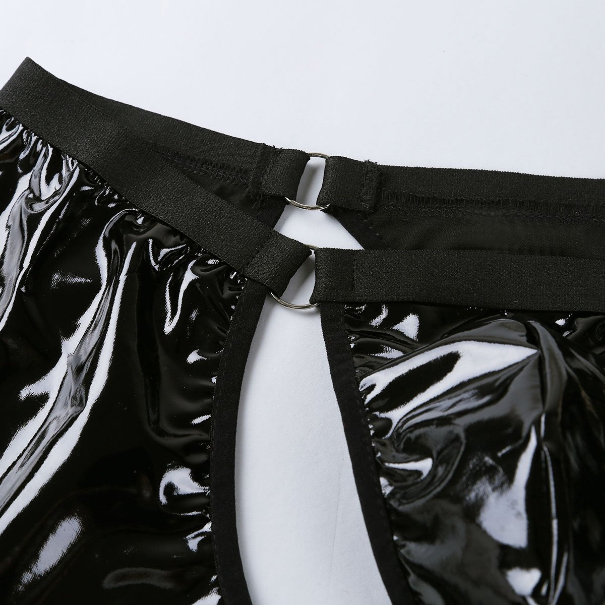 Mens Vinyl Chaps with Metal Rings Black