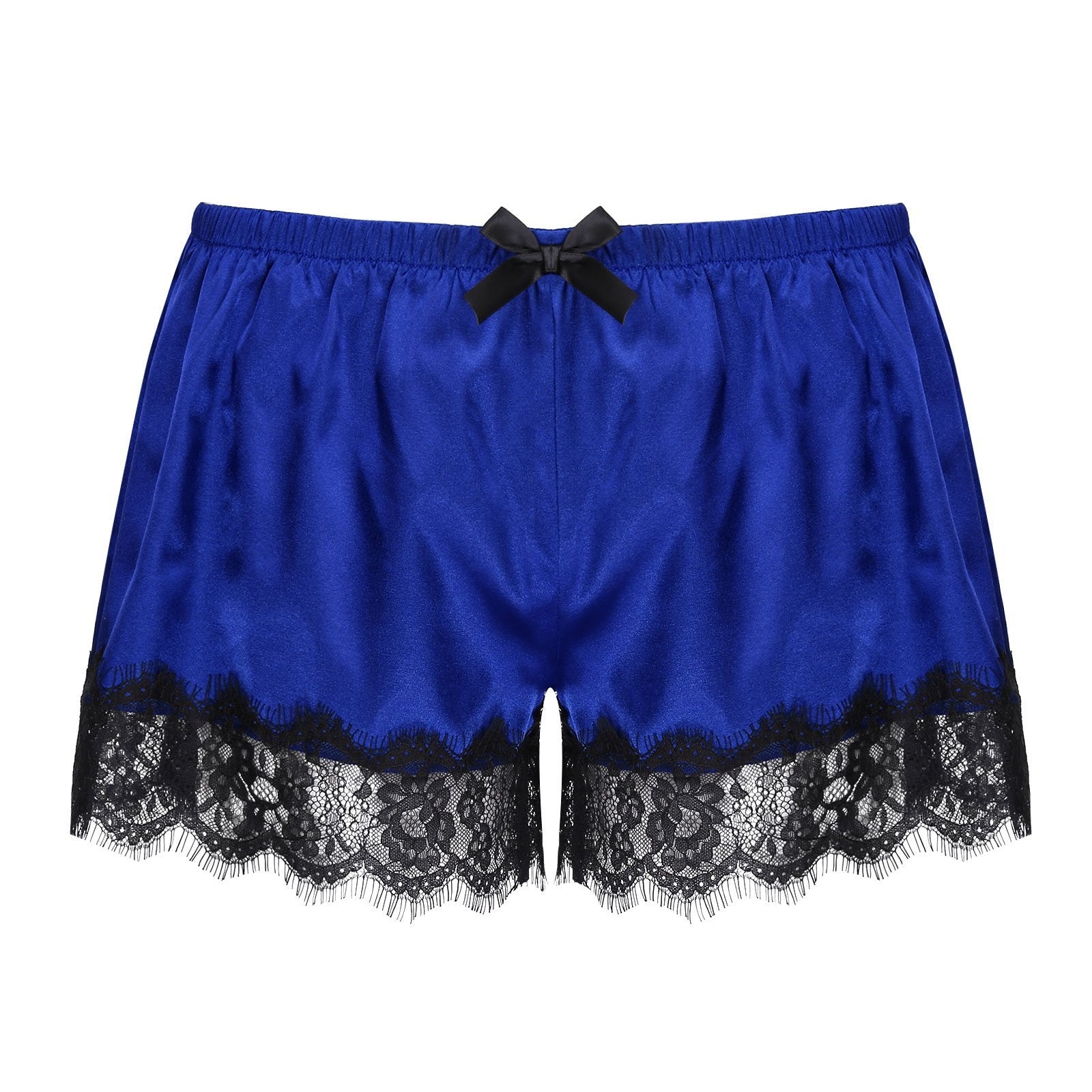 Men Sissy Floral Satin Pajama Set Bra Top & Boxer Shorts Blue