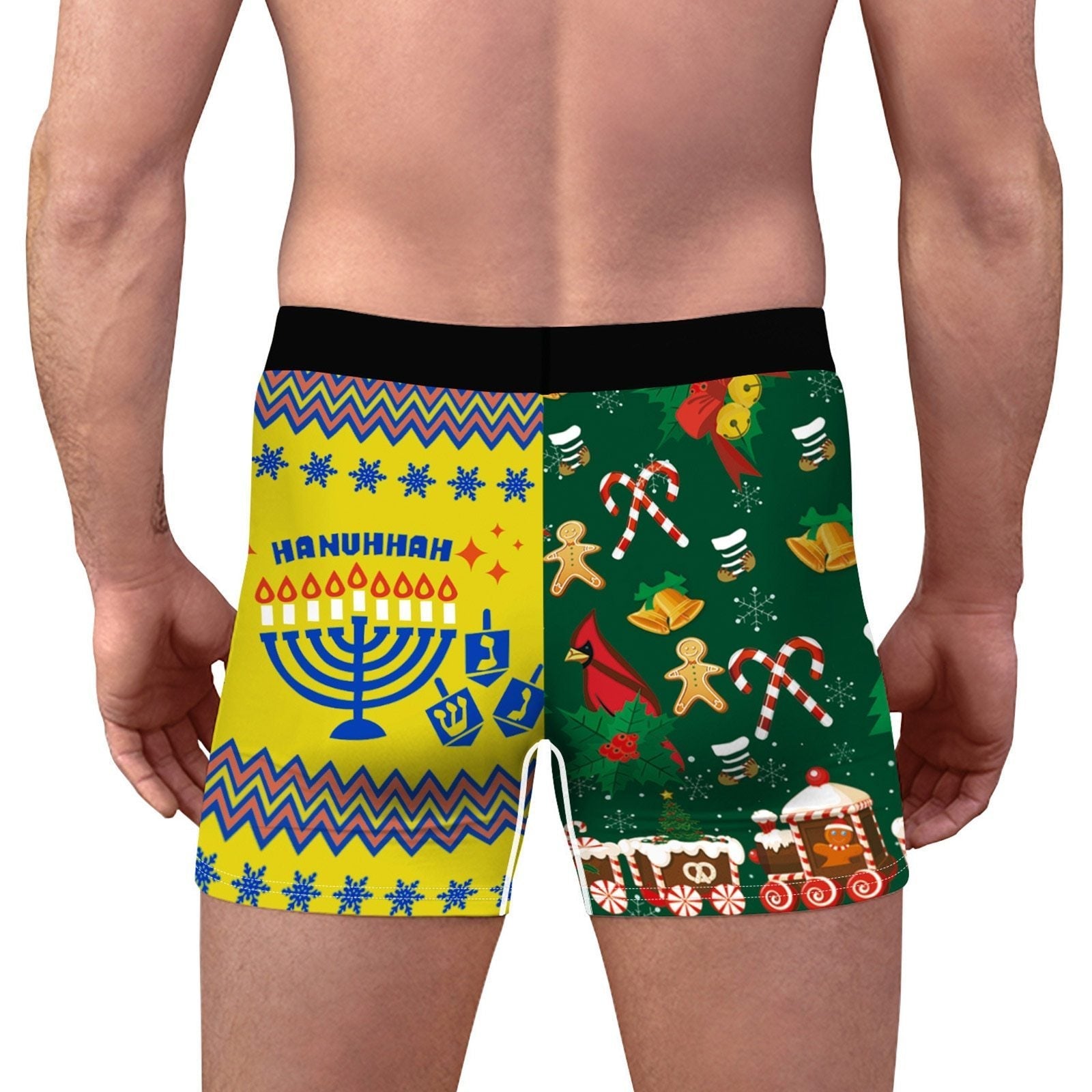 SALE - XMAS GIFT - Mens Christmas Boxer Shorts Printed Holiday Season with Tie Pouch Front