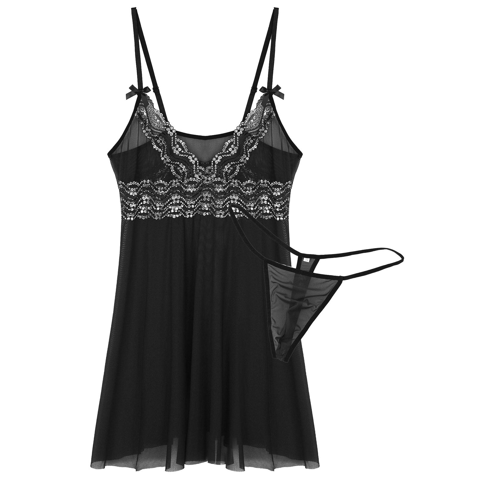 JCSTK - Mens Sexy Femme IF-14:193 Babydoll Nightwear with Pouch G string Black