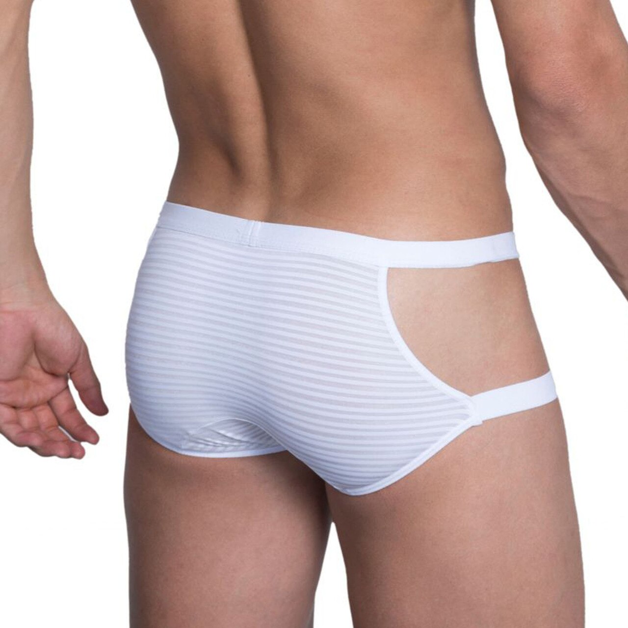 JCSTK - Mens Hidden Seduction Stretch Spandex Brief with Open Sides White
