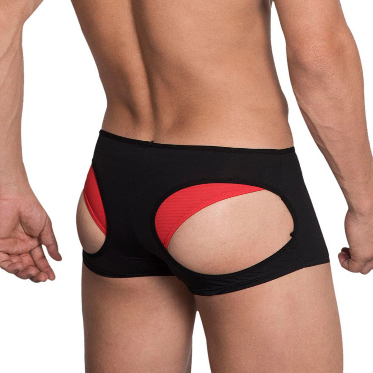 SALE - Mens Hidden Seduction Open Front & Back Hot Pants Shorts Black & Red
