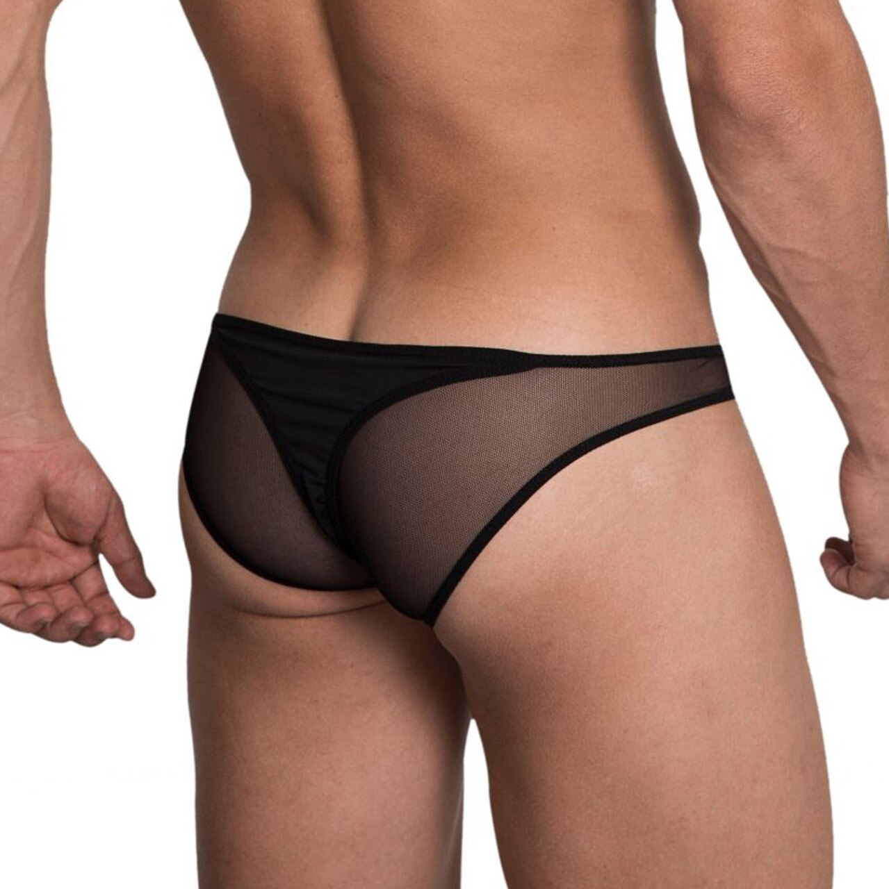 Mens Hidden Seduction Stretch Mesh & Spandex Brief with Thong Detail Black