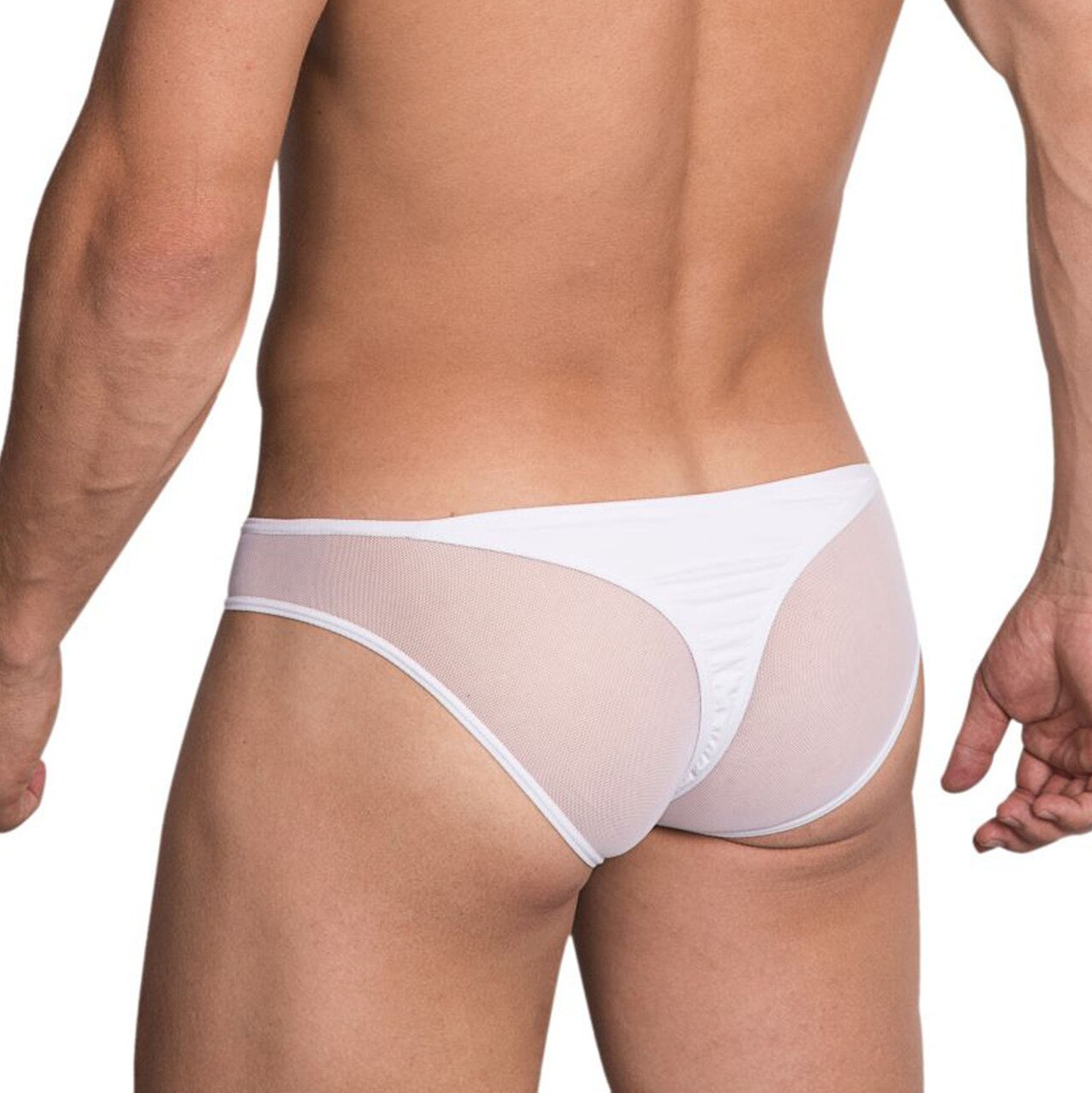 SALE - Mens Hidden Seduction Stretch Mesh & Spandex Brief with Thong Detail White