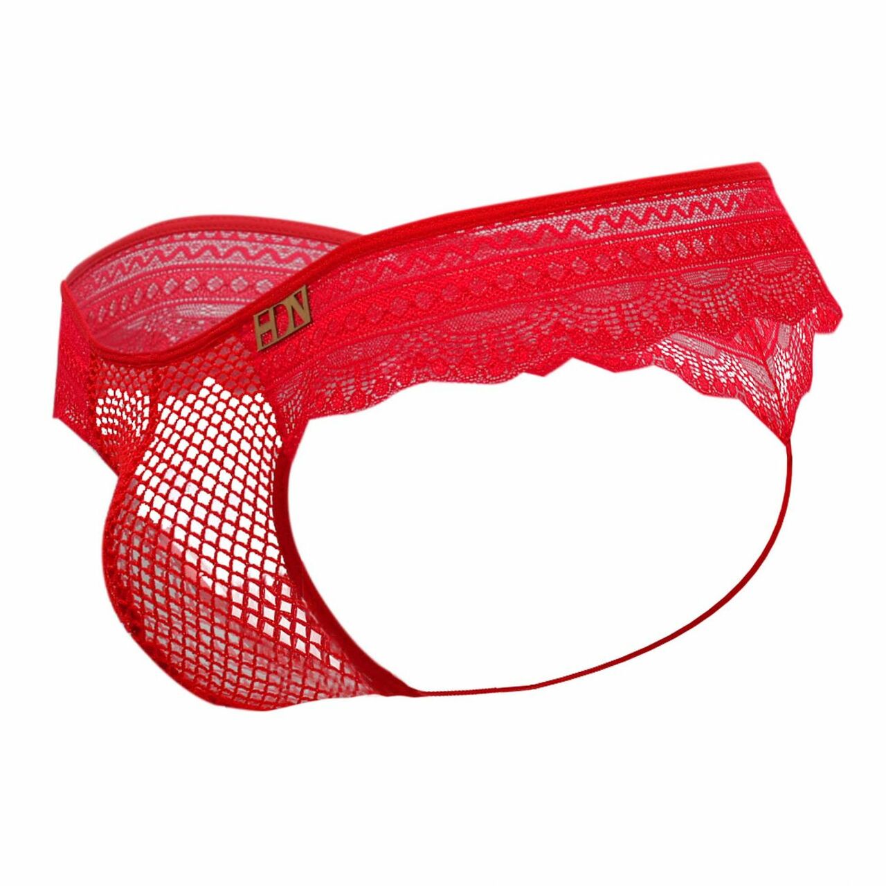 Mens Hidden Seduction Fishnet and Lace String Back Thong Red