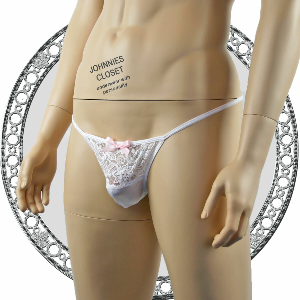 SALE - Mens Joanne Lacey G string with Bow White