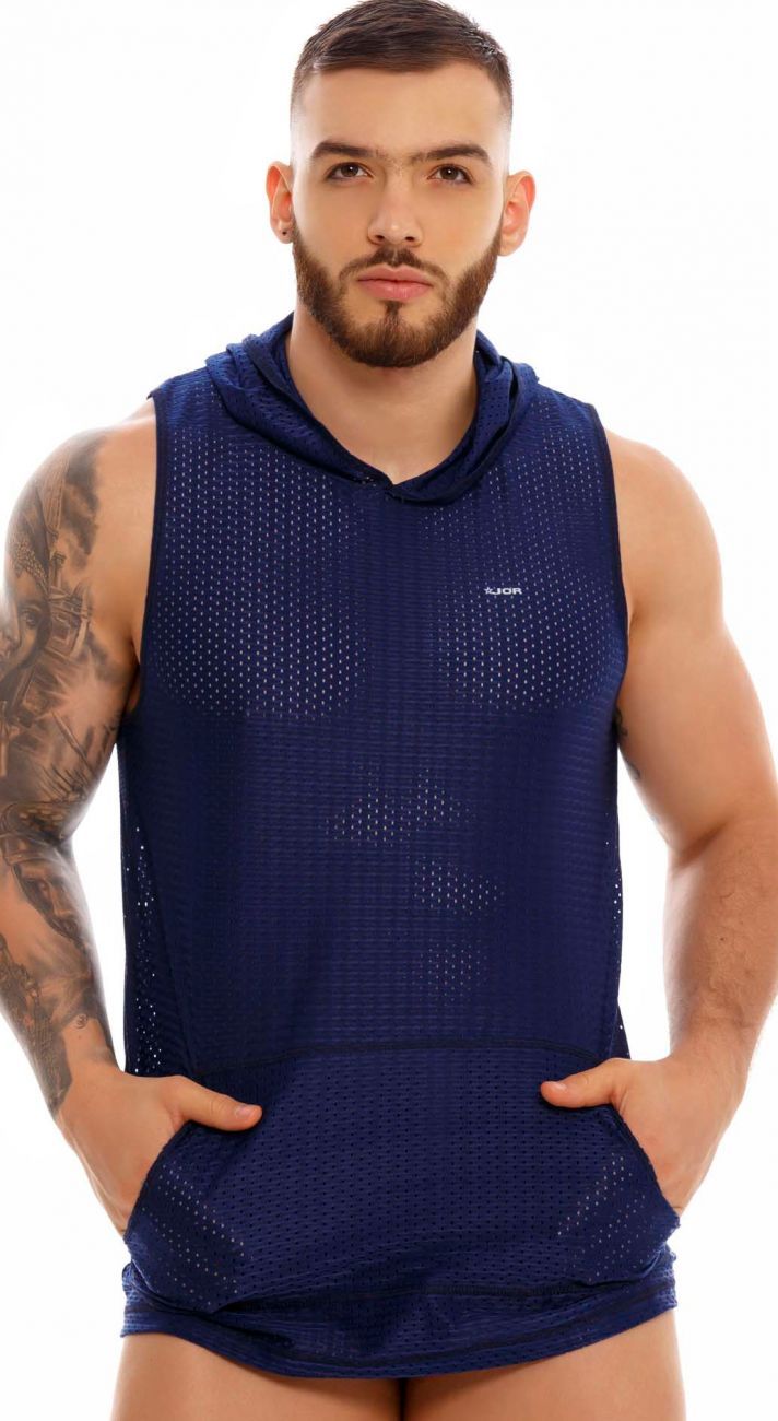 JOR 1360 Pocker Tank Top Hoodie Blue