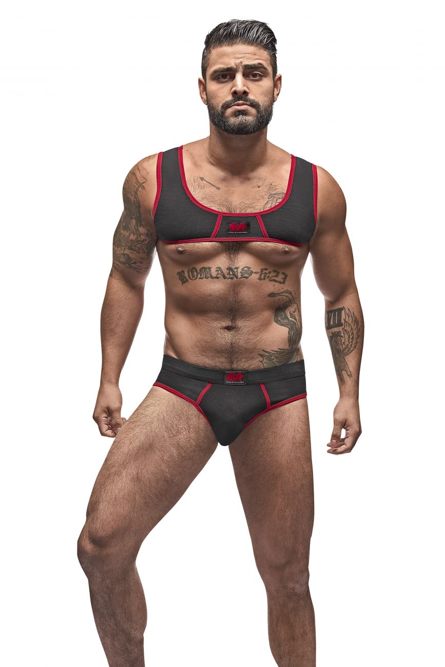 Male Power 100-052 Cotton Spandex Mini Tank Bikini Set Black-Red