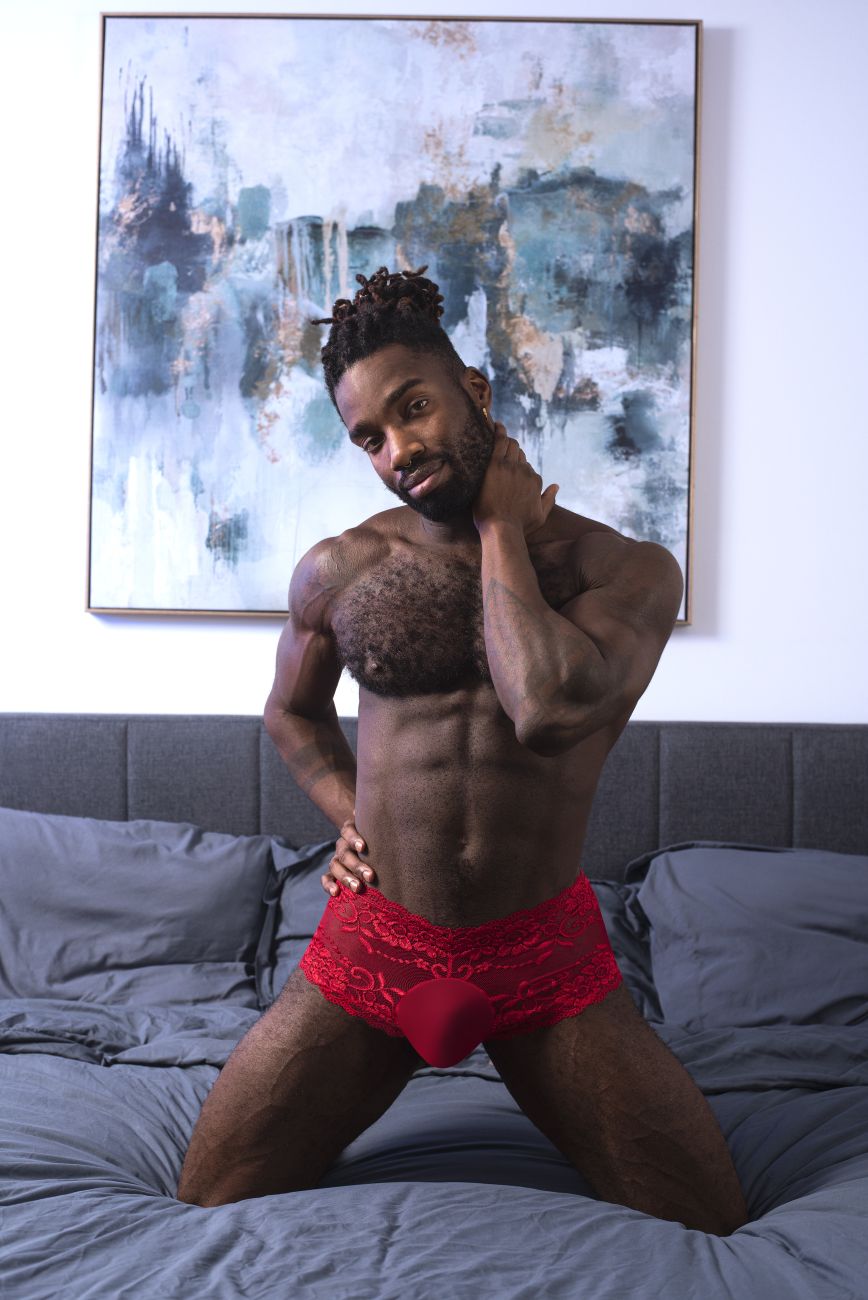Male Power 127-280 Sassy Lace Mini Short Red
