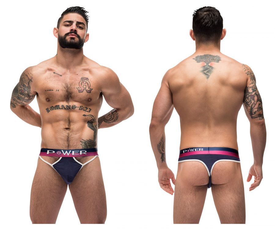 Male Power 237-246 French Terry Cutout Thongs Navy