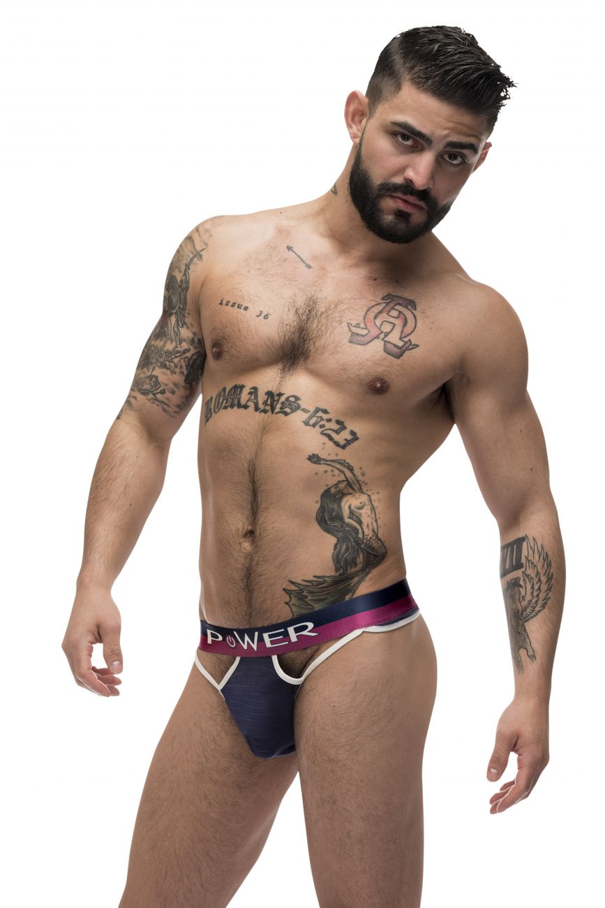 Male Power 237-246 French Terry Cutout Thongs Navy