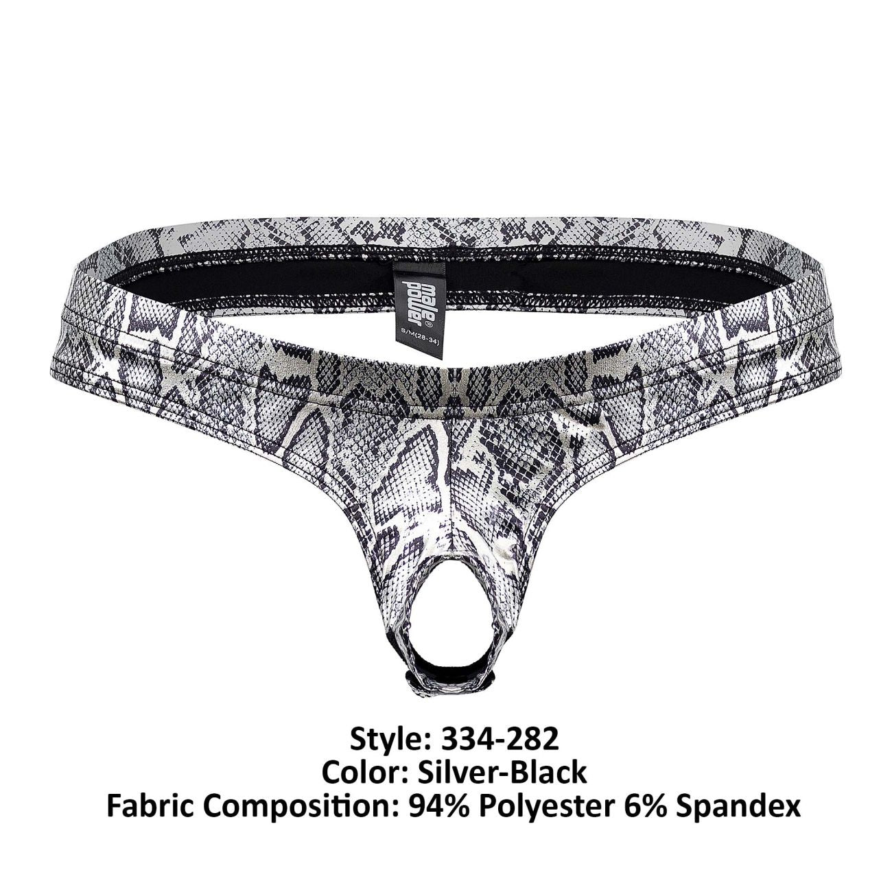 Male Power 334-282 S-naked Power Sock Silver-Black