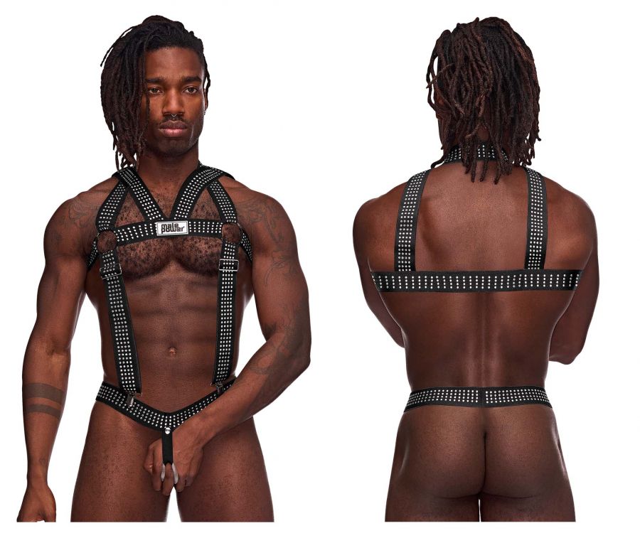 Male Power PAK-892 Elastic Studded Harness with Ring Black