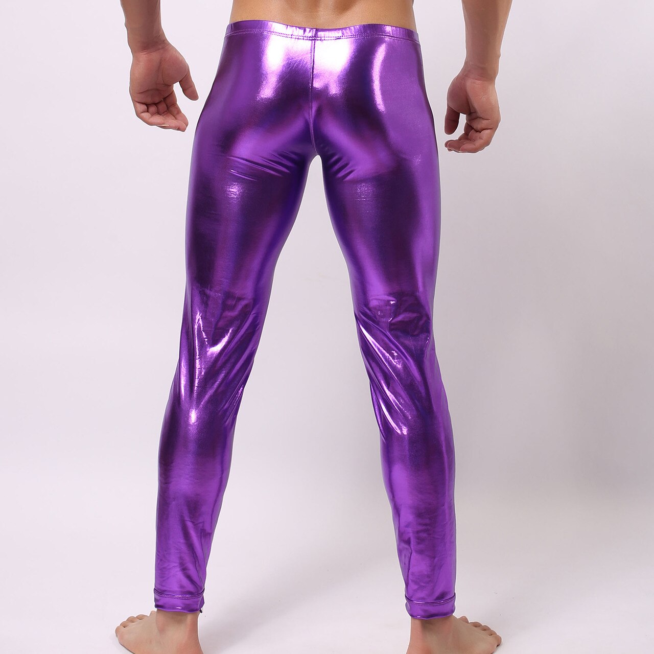 SALE - Mens Stretch Shiny Metallic Long Tights Purple